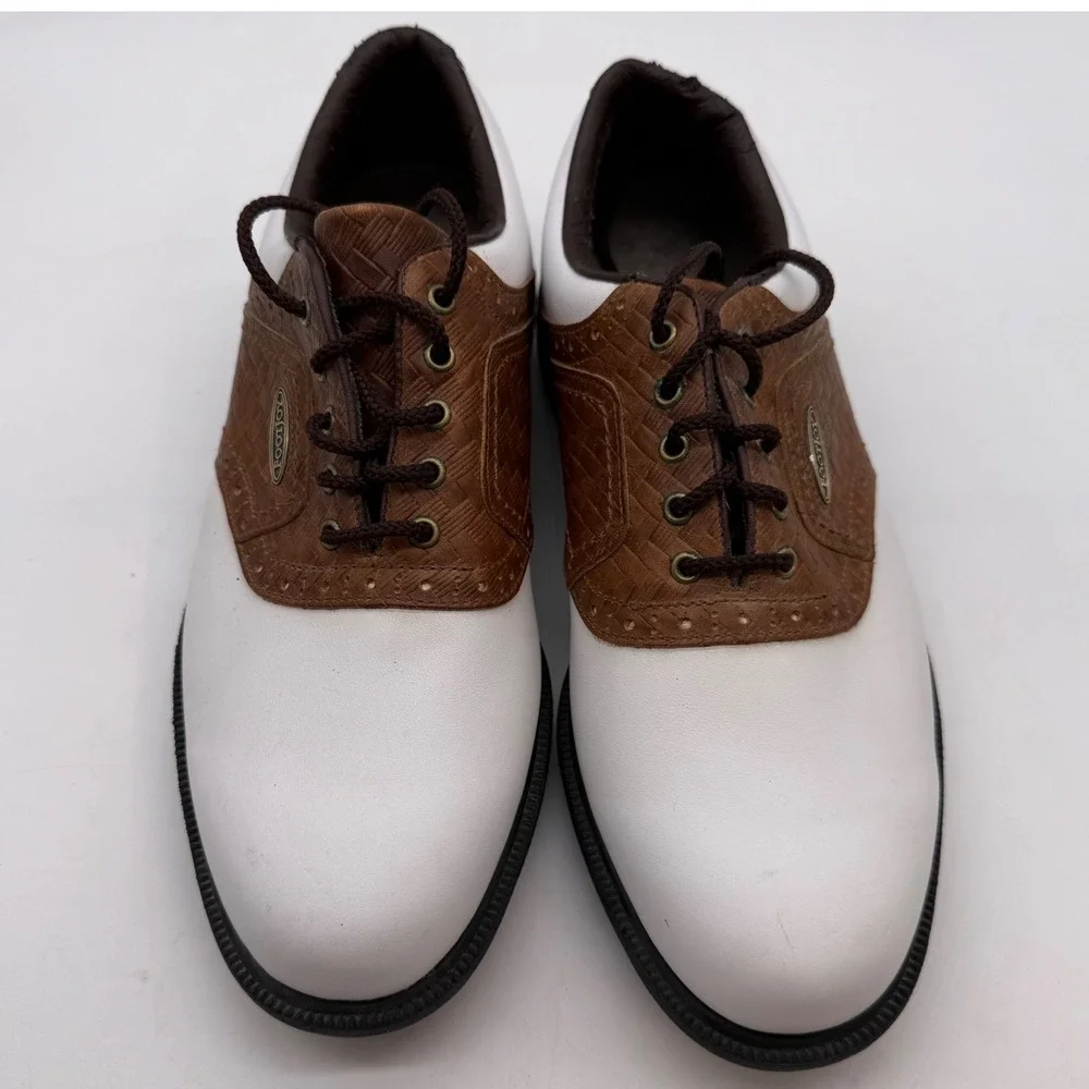 FootJoy Golf Shoes White Brown Leather Saddle Spiked Mens‎ Size 8.5 M